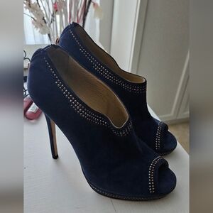 Jimmy Choo Blue Studded Suede Peep Toe Booties Size 41